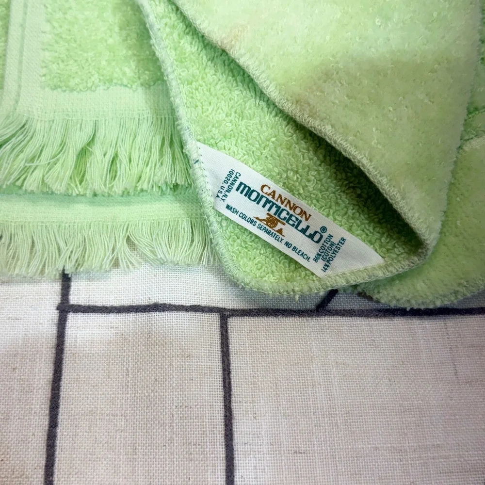Cannon Monticello Towel Set 3pc Green Vintage Floral Fringe Hand Washcloth